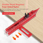 4 Sided Scribing Tool, Aluminum Alloy 4 Sided Scale Guiding Ruler, Leveling Ruler with Magnetic Base, Multi-Purpose Woodworking Marking Tool for DIY, Woodworking, Carpentry