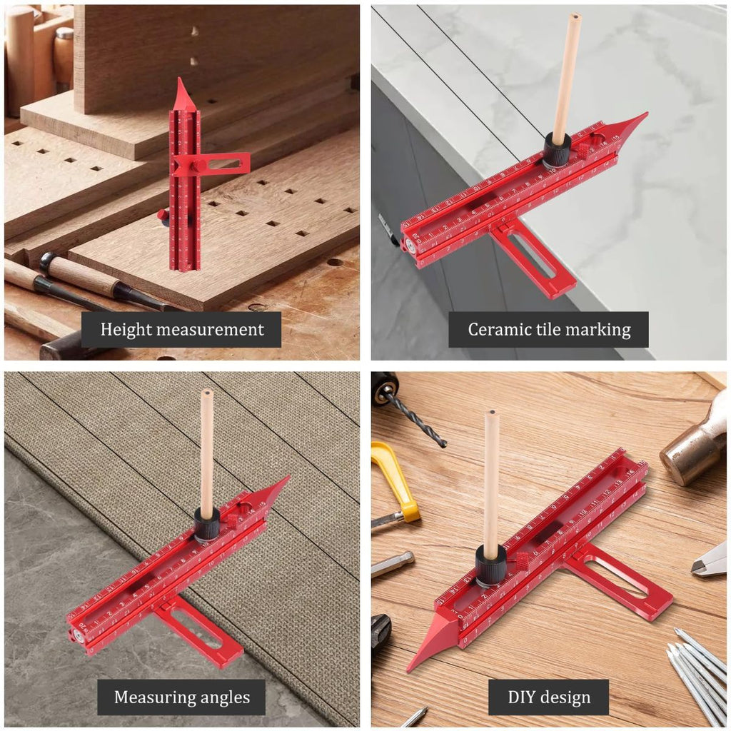 4 Sided Scribing Tool, Aluminum Alloy 4 Sided Scale Guiding Ruler, Leveling Ruler with Magnetic Base, Multi-Purpose Woodworking Marking Tool for DIY, Woodworking, Carpentry