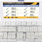 420PCS Non-Insulated Butt Connectors Kit - 6 Sizes BN0.5 to BN8