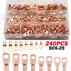 240pcs SC Open-Mouth Bare Copper Terminals + HS-50B Crimping Pliers Set - Gold - HS-50B Crimping Pliers