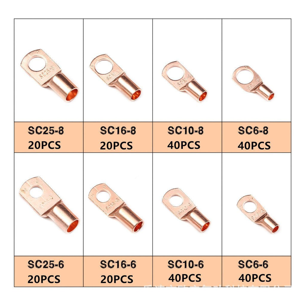 240pcs SC Open-Mouth Bare Copper Terminals + HS-50B Crimping Pliers Set - Gold - SC Inspection Hole Copper Lug