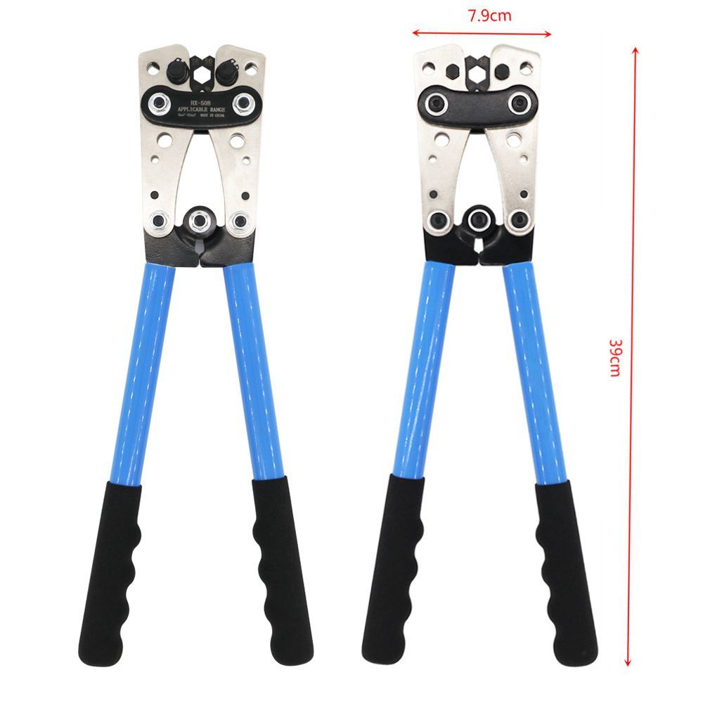 240pcs SC Open-Mouth Bare Copper Terminals + HS-50B Crimping Pliers Set - Gold - SC Inspection Hole Copper Lug