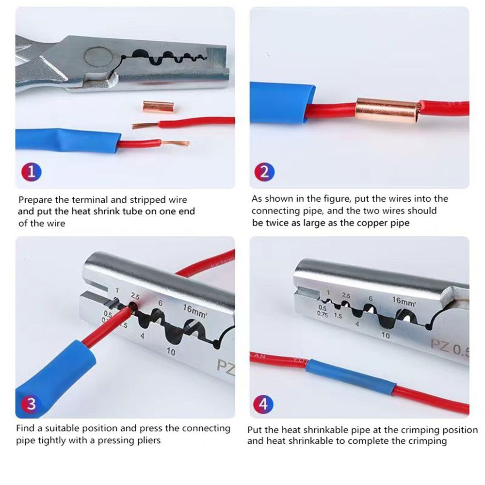 GT250pcs Copper Tube Terminals, Connecting Tubes, Wiring Terminals, Pliers Set
