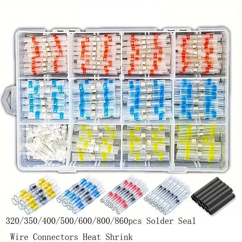 Solder Ring Wire Connectors Heat Shrink Butt Terminals Electrical Connector Kit - Multi - Size 600Pcs