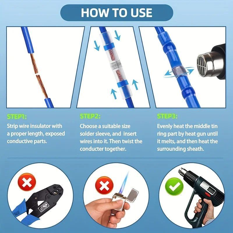 Solder Ring Wire Connectors Heat Shrink Butt Terminals Electrical Connector Kit - Multi - Size 800Pcs