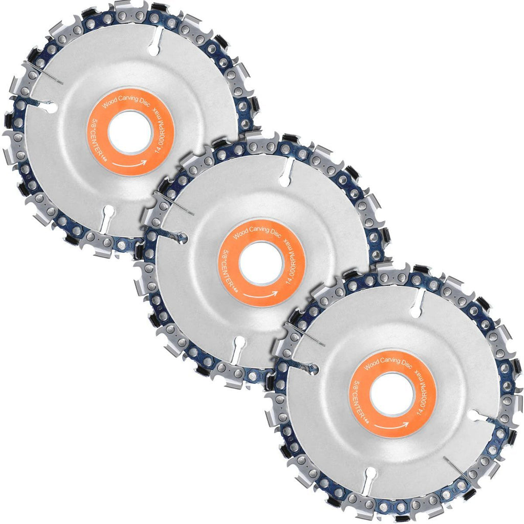 3 Pieces 5/8 Inch Wood Carving Chain Disc, 22 Teeth Angle Grinder Wood Cutting Chainsaw Wheel Disc Removal Stump for 4-1/2 Inch Angle, Inner Diameter Chainsaw