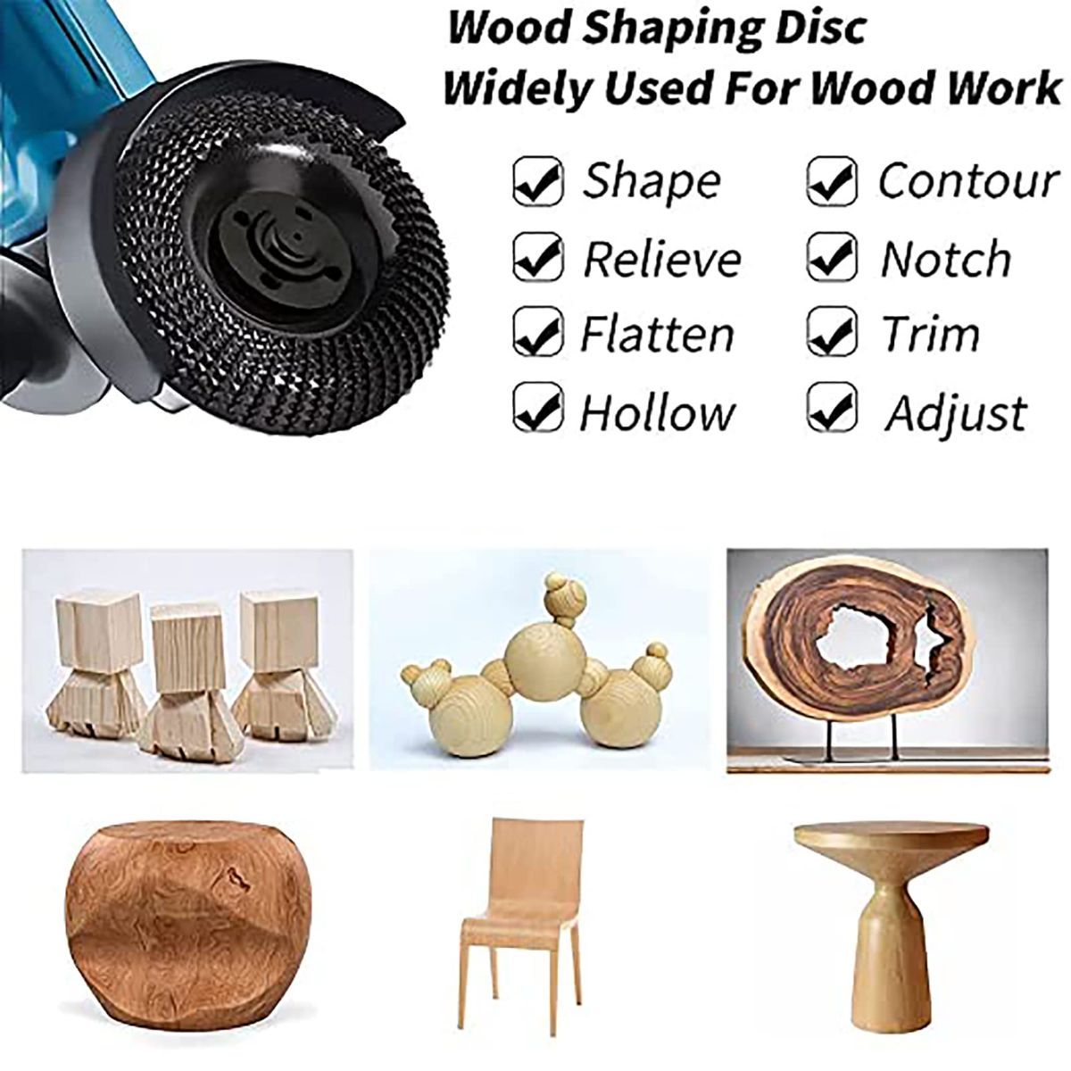 Wood Carving Disc Grinder Wheel Disc 4 Inch Wood Shaping Wheel Wood Grinding Shaping Disc for Angle Grinders with 5/8” Arbor - Black - Size 1PCS