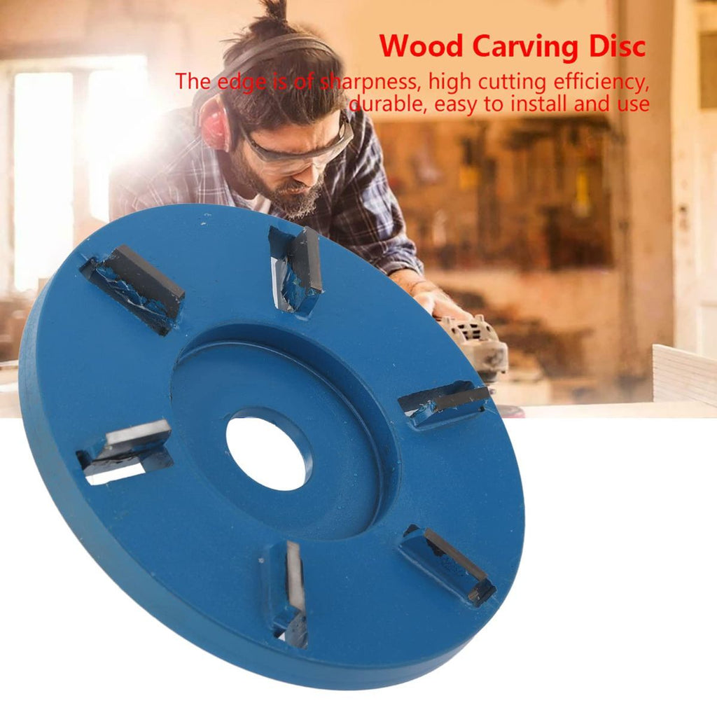 Stump Remover Angle Grinder Wood Carving Disc 6 Teeth Chainsaw Mill Cutter Woodworking Blade Tools Wood Turbo Carving Disc Wood Grinding Shaping Disc Grinder Disc for Wood Polish Flat Blade - Blue - Inner diameter 16mm