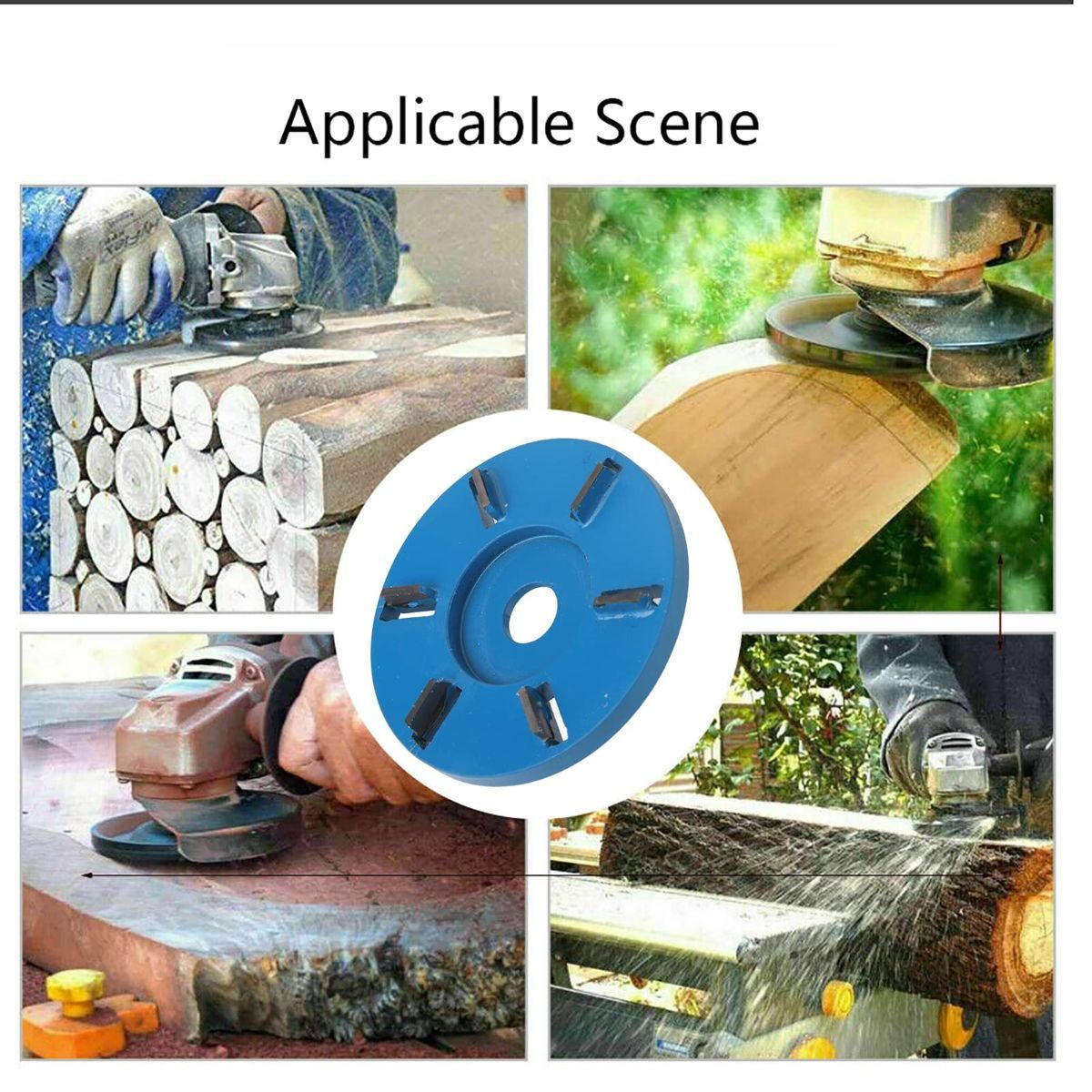 Stump Remover Angle Grinder Wood Carving Disc 6 Teeth Chainsaw Mill Cutter Woodworking Blade Tools Wood Turbo Carving Disc Wood Grinding Shaping Disc Grinder Disc for Wood Polish Flat Blade - Blue - Inner diameter 16mm