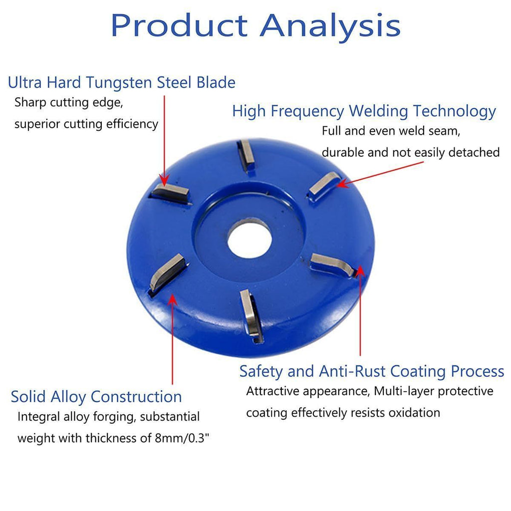 Stump Remover Angle Grinder Wood Carving Disc 6 Teeth Chainsaw Mill Cutter Woodworking Blade Tools Wood Turbo Carving Disc Wood Grinding Shaping Disc Grinder Disc Arc Blade - Blue - Inner diameter 22mm