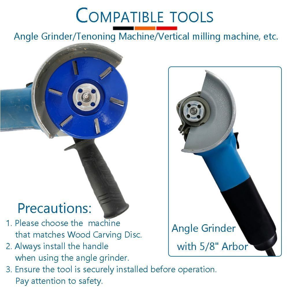 Stump Remover Angle Grinder Wood Carving Disc 6 Teeth Chainsaw Mill Cutter Woodworking Blade Tools Wood Turbo Carving Disc Wood Grinding Shaping Disc Grinder Disc Arc Blade - Blue - Inner diameter 22mm