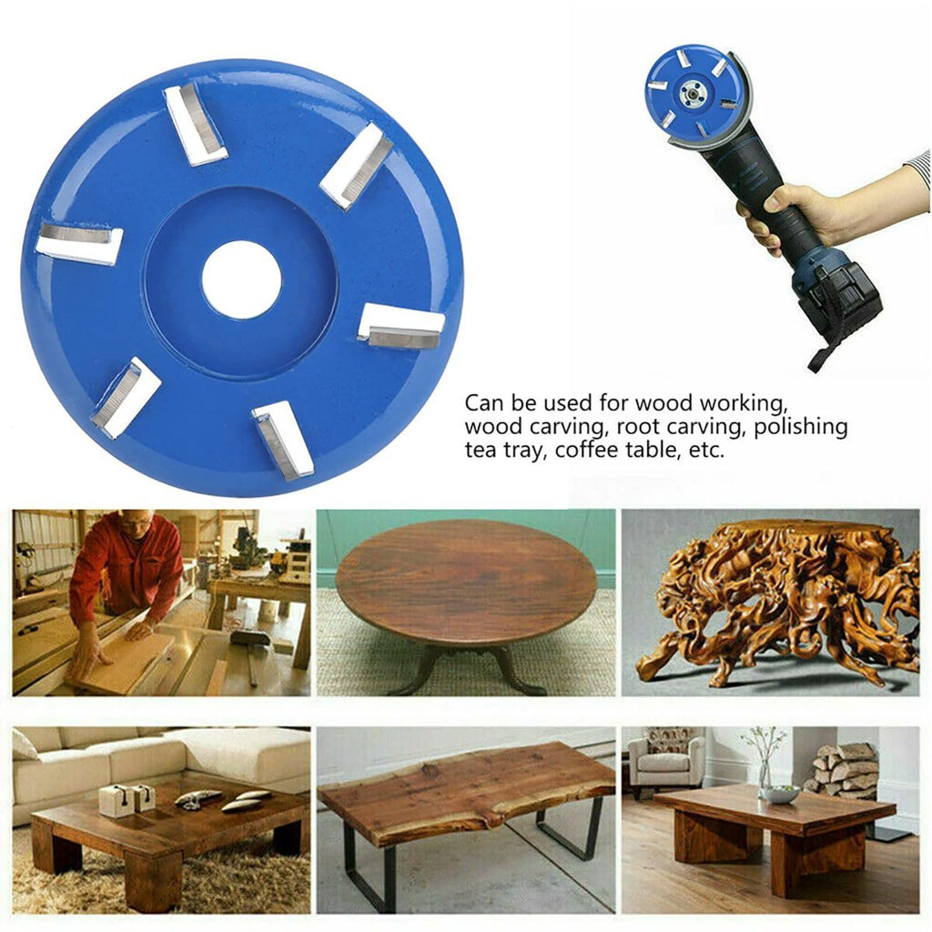 Stump Remover Angle Grinder Wood Carving Disc 6 Teeth Chainsaw Mill Cutter Woodworking Blade Tools Wood Turbo Carving Disc Wood Grinding Shaping Disc Grinder Disc Arc Blade - Blue - Inner diameter 22mm