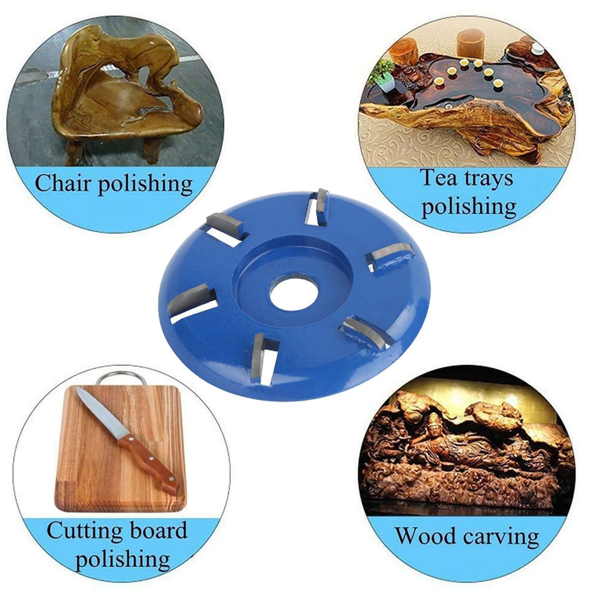 Stump Remover Angle Grinder Wood Carving Disc 6 Teeth Chainsaw Mill Cutter Woodworking Blade Tools Wood Turbo Carving Disc Wood Grinding Shaping Disc Grinder Disc Arc Blade - Blue - Inner diameter 22mm
