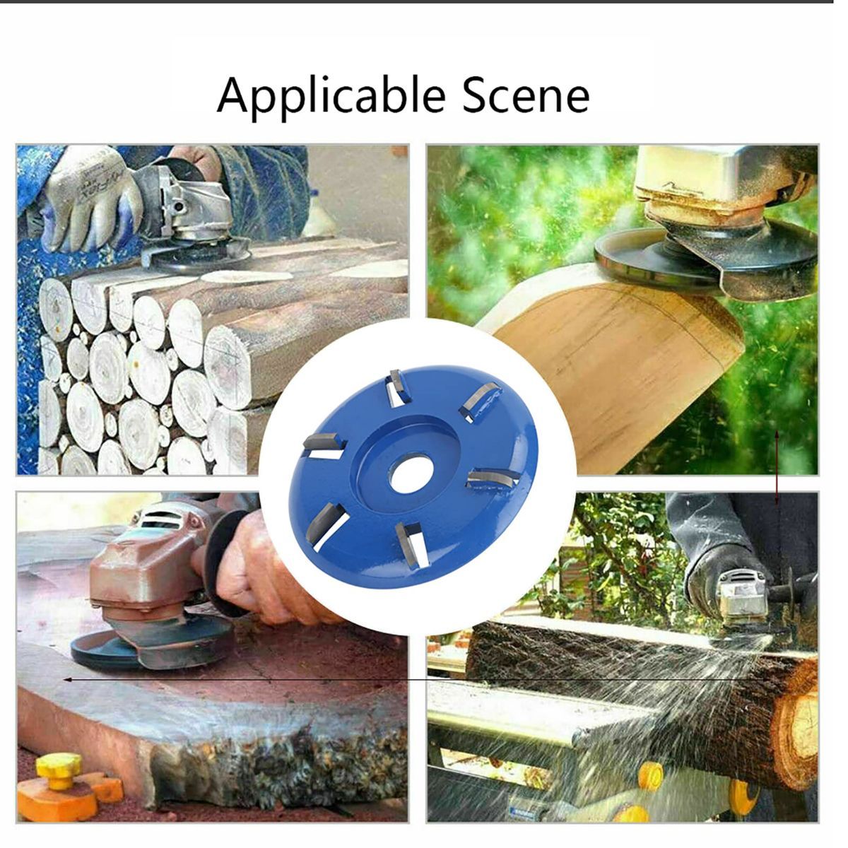Stump Remover Angle Grinder Wood Carving Disc 6 Teeth Chainsaw Mill Cutter Woodworking Blade Tools Wood Turbo Carving Disc Wood Grinding Shaping Disc Grinder Disc Arc Blade - Blue - Inner diameter 22mm