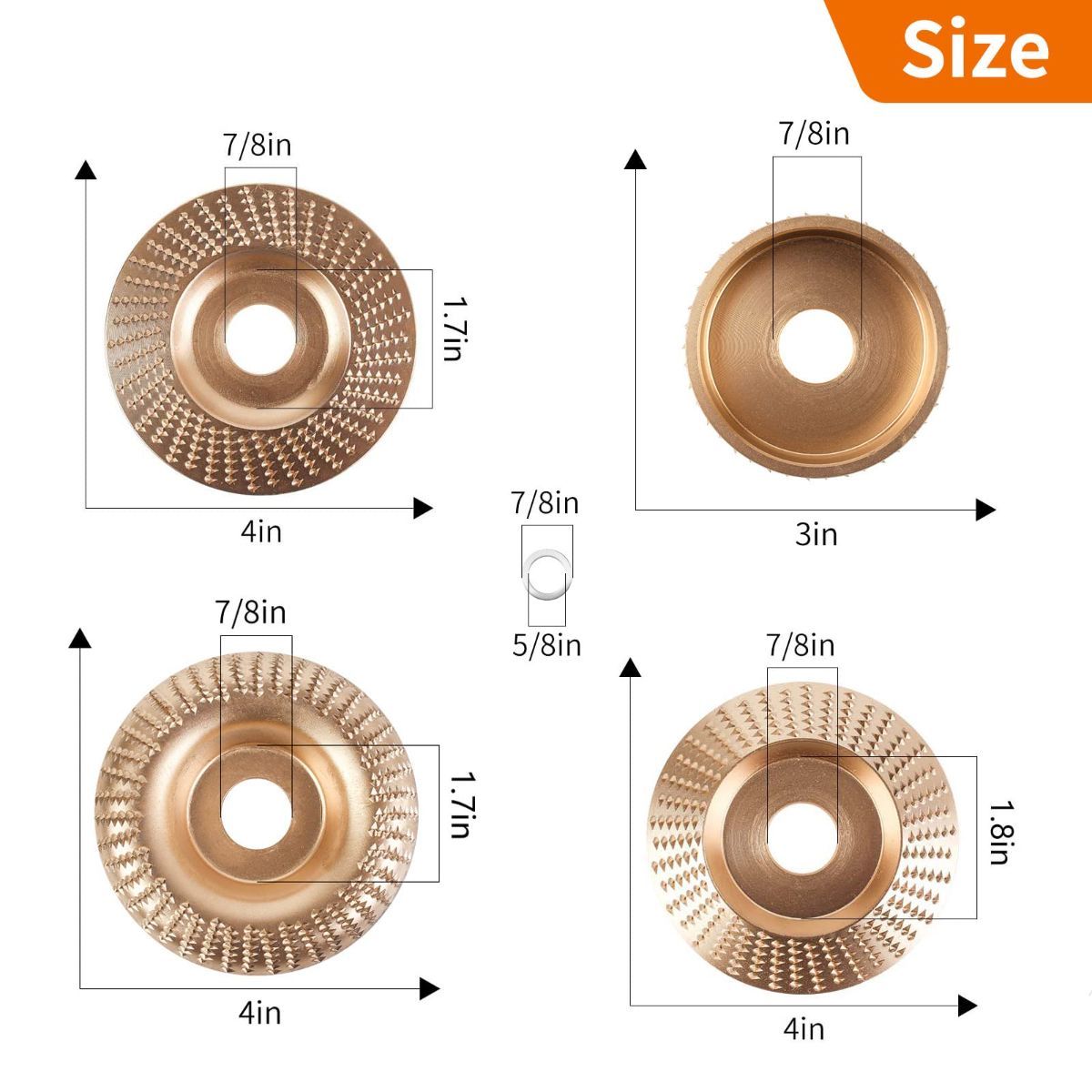 5PCS Angle Grinder Wood Carving Disc Set, Polishing Wheel Pad Sanding Disc for Wood, Stump Grinder Tool Grinding Shaping Disk, Cutting Wheel for 4 1/2 Angle Grinder Attachments Rotary Tool