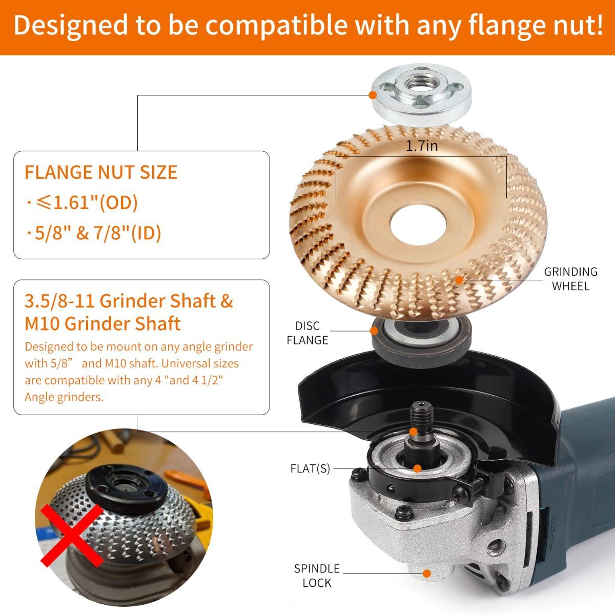 5PCS Angle Grinder Wood Carving Disc Set, Polishing Wheel Pad Sanding Disc for Wood, Stump Grinder Tool Grinding Shaping Disk, Cutting Wheel for 4 1/2 Angle Grinder Attachments Rotary Tool