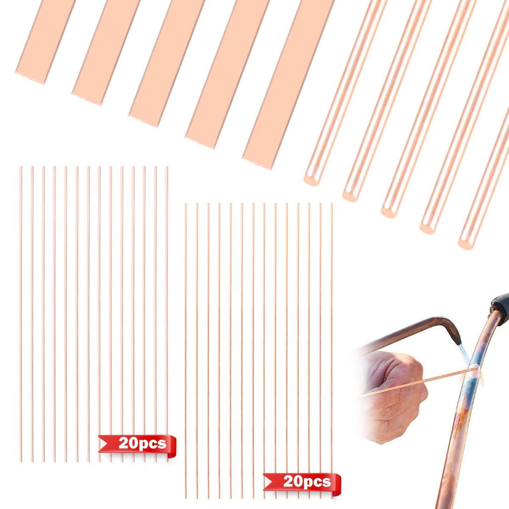 40Pcs 15% Silver Brazing Rods, Silver Solder Phos Copper Brazing Alloys Flat and Round Welding Rods for Air Conditioning Refrigerator Cold Storage HVAC Units (BCuP-2 20Pcs, BCuP-5 20Pcs)