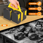 Battery Carrying Holder for 18V/14.4V, Portable Battery Case with Handle, Battery Organizer for Easy and Transport, Ideal for Tool Bags & Job Sites - Yellow - Size 4 Slots