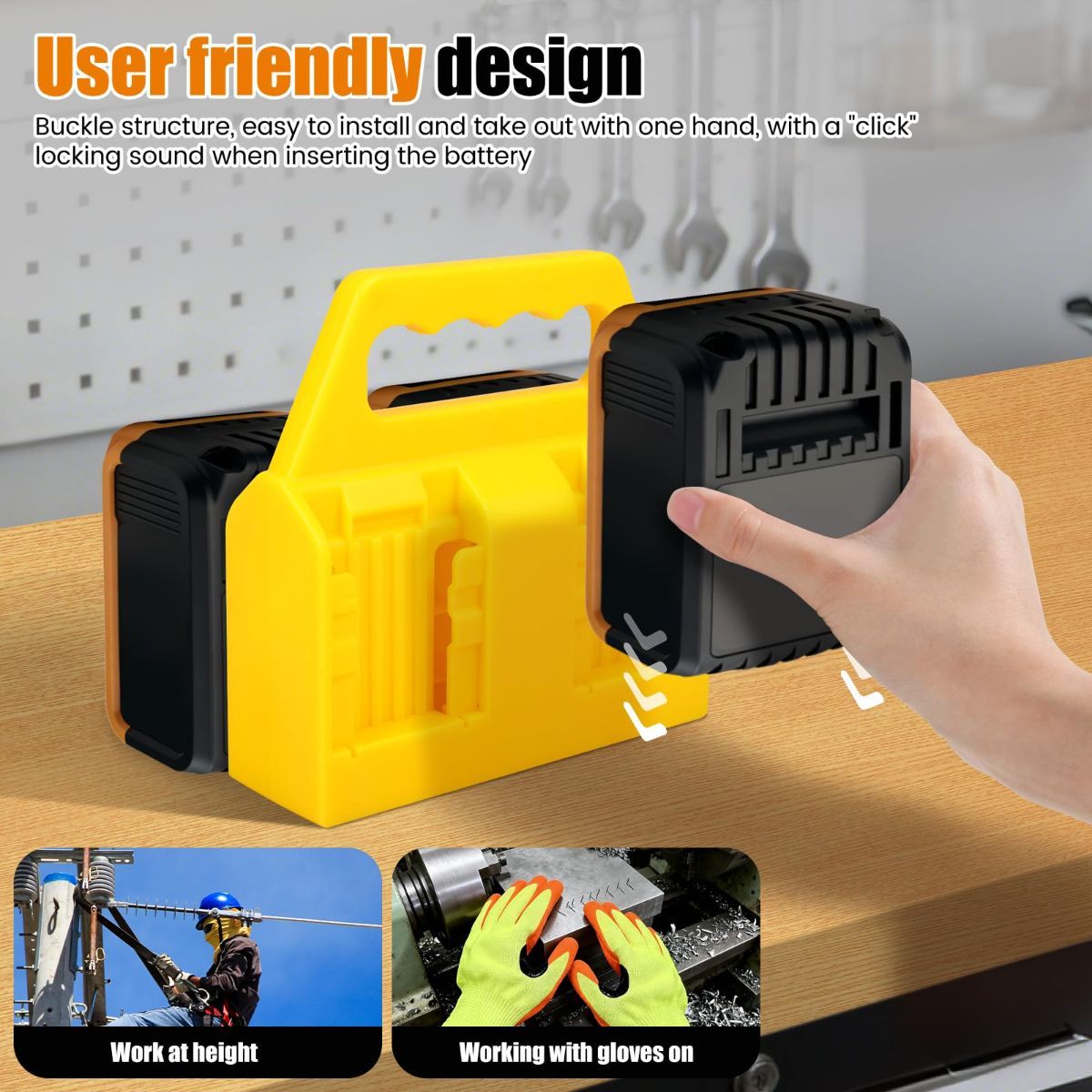 Battery Carrying Holder for 18V/14.4V, Portable Battery Case with Handle, Battery Organizer for Easy and Transport, Ideal for Tool Bags & Job Sites - Yellow - Size 6 Slots
