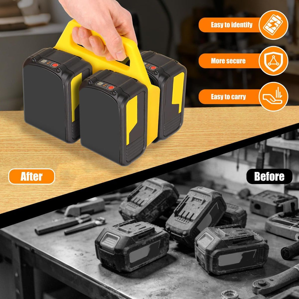 Battery Carrying Holder for 18V/14.4V, Portable Battery Case with Handle, Battery Organizer for Easy and Transport, Ideal for Tool Bags & Job Sites - Yellow - Size 6 Slots