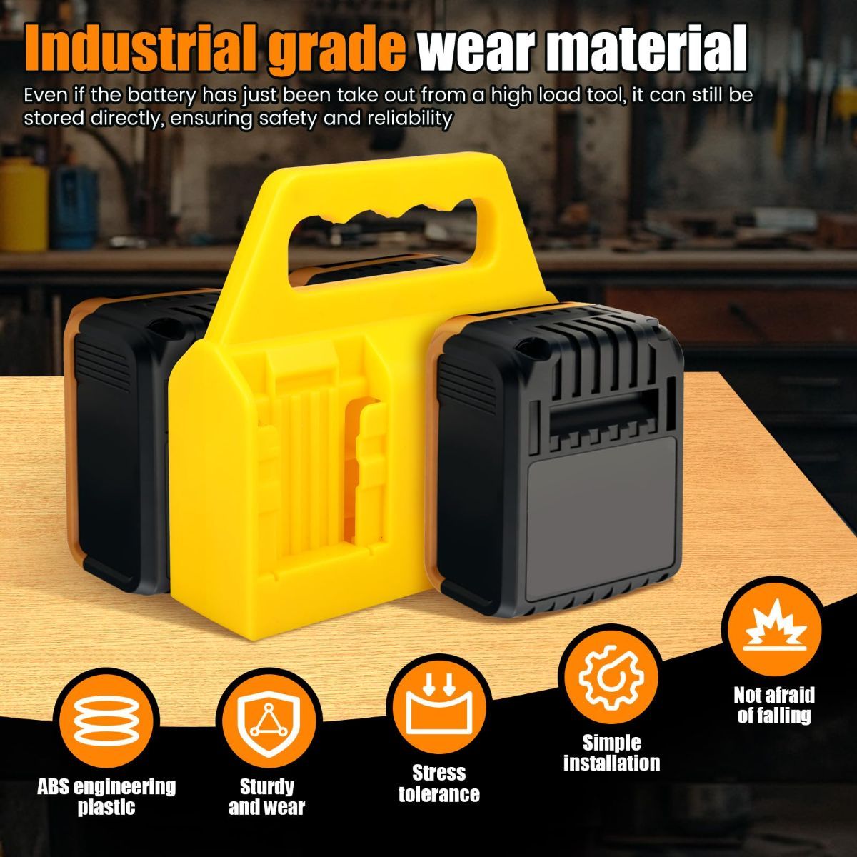 Battery Carrying Holder for 18V/14.4V, Portable Battery Case with Handle, Battery Organizer for Easy and Transport, Ideal for Tool Bags & Job Sites - Yellow - Size 6 Slots
