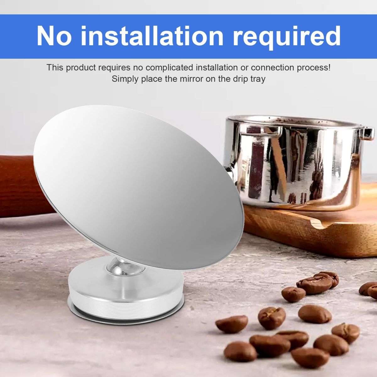Espresso Shot Mirror for Bottomless Portafilter - Shatterproof Stainless Steel Coffee Extraction Mirror with 360° Rotating Double Magnetic Base for Espresso Machine - Black - Size 65mm