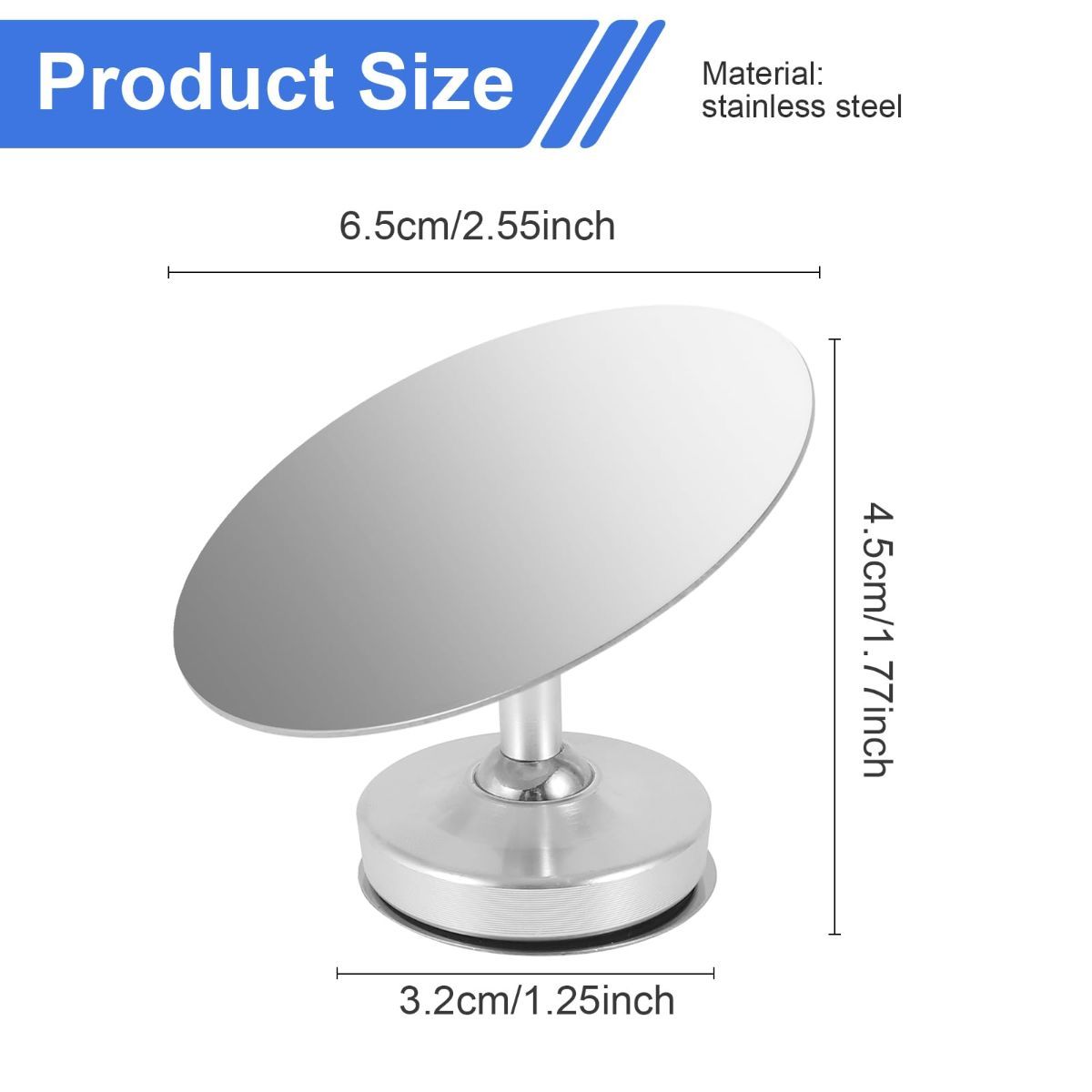 Espresso Shot Mirror for Bottomless Portafilter - Shatterproof Stainless Steel Coffee Extraction Mirror with 360° Rotating Double Magnetic Base for Espresso Machine - Silver - Size 65mm