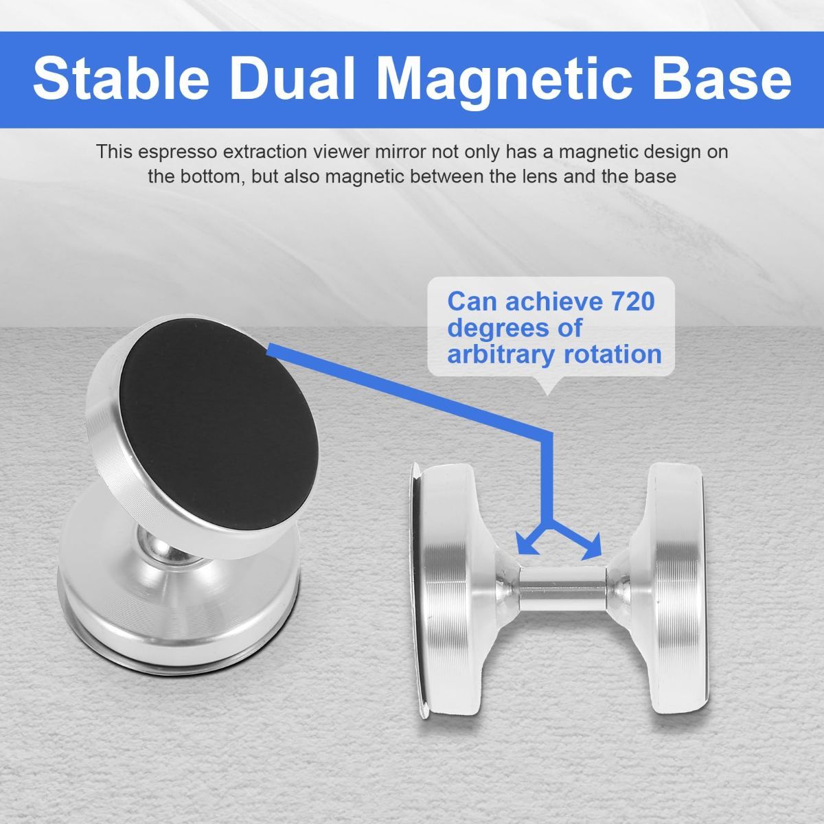 Espresso Shot Mirror for Bottomless Portafilter - Shatterproof Stainless Steel Coffee Extraction Mirror with 360° Rotating Double Magnetic Base for Espresso Machine - Silver - Size 65mm