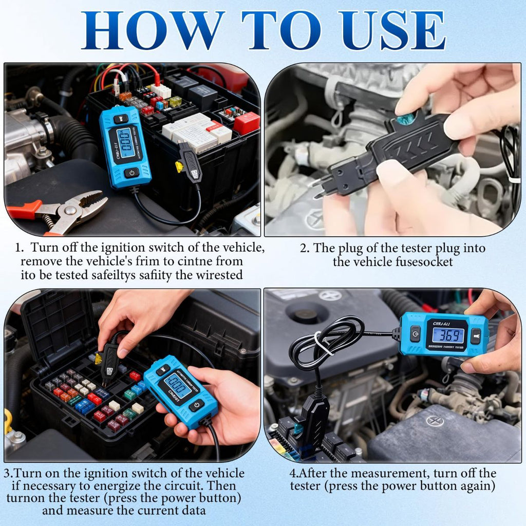 Automotive Circuit Fault Probe Tester, 20A 48V-High-Precision Current Tester, 2-in-1 Wire Tracer Short Finder, Car Relay Fuse Checker with LED Display & Front Light