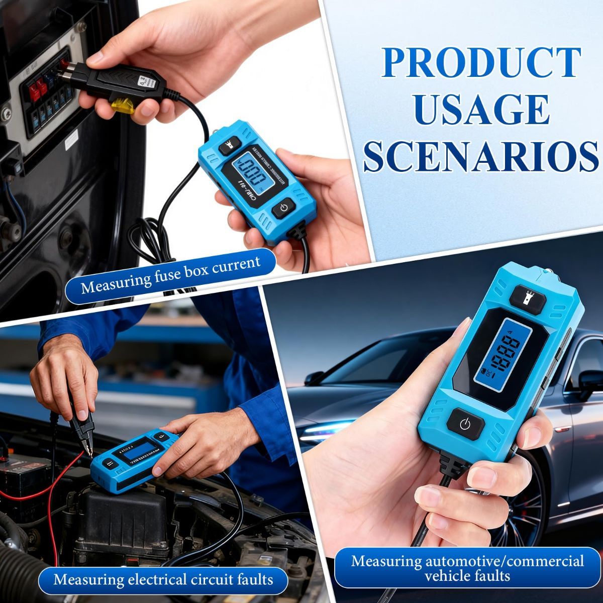 Automotive Circuit Fault Probe Tester, 20A 48V-High-Precision Current Tester, 2-in-1 Wire Tracer Short Finder, Car Relay Fuse Checker with LED Display & Front Light
