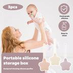 3Pcs Pacifier Holder Case, Safe and Soft Material Pacifier Pouch, Food Grade Silicone Pacifier Case, Star Shape, Protective Pacifier Storage Case for Diaper Bag Stroller - Purple-Beige-Pink - Size 95mm