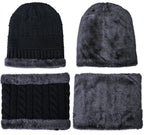 Warm Winter Beanie Hat & Scarf Set Stylish Knit Skull Cap for Men Women - Blue - Size M