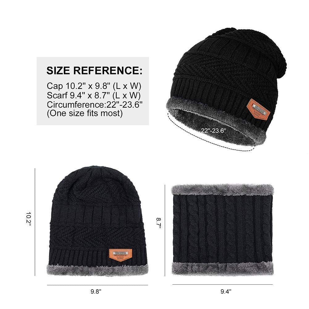 Warm Winter Beanie Hat & Scarf Set Stylish Knit Skull Cap for Men Women - Blue - Size M
