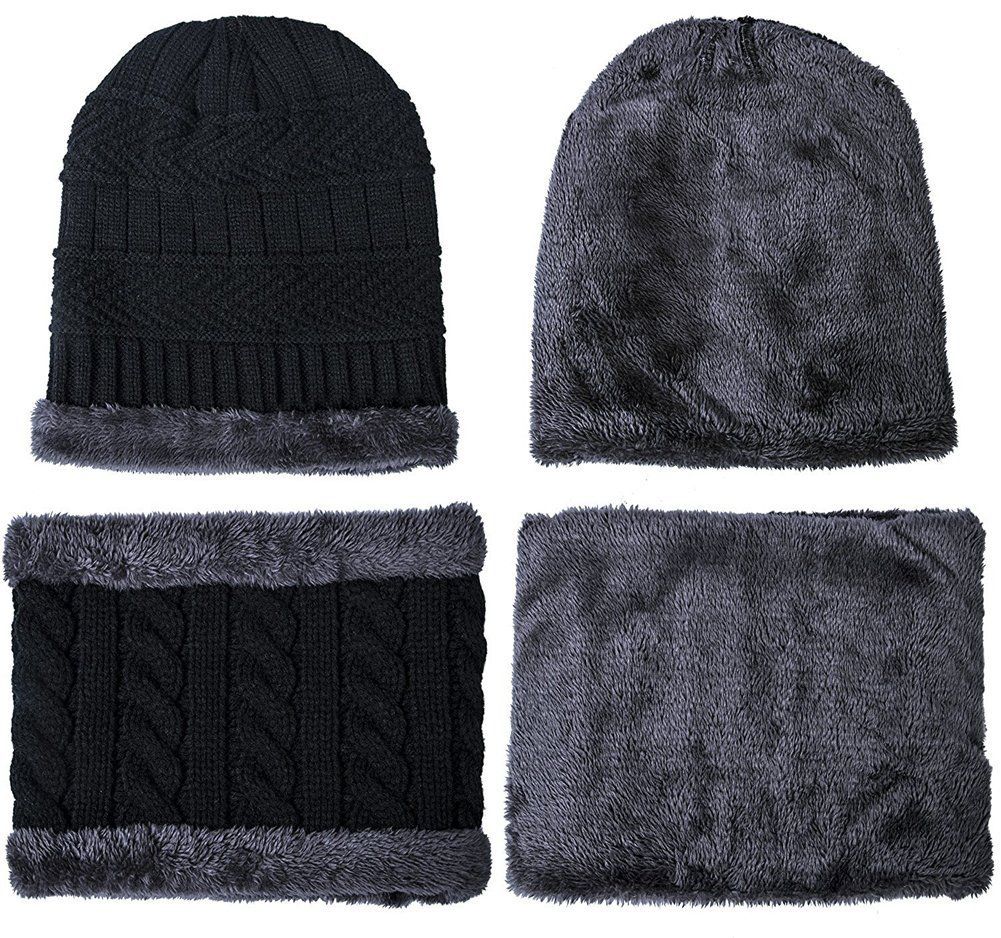 Warm Winter Beanie Hat & Scarf Set Stylish Knit Skull Cap for Men Women - Red - Size M