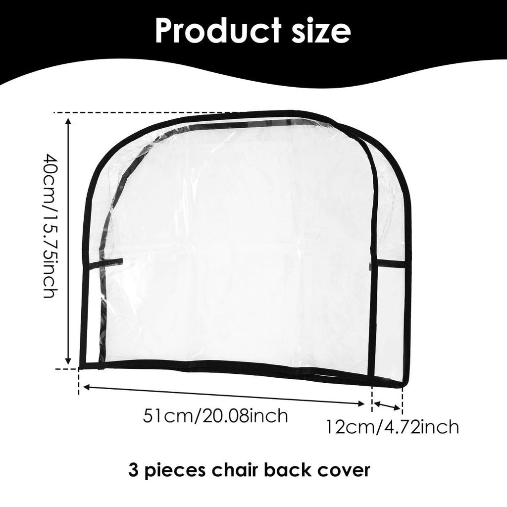 3Pcs Salon Chair Cover, PVC Clear Chair Back Covers, Waterproof Salon Chair Covers Protectors, Soft Salon Chair Back Cover, Fits Most Standard Salon Chairs Office Chairs, 20"x 15.7"x 4.7" - Black - Size 20in