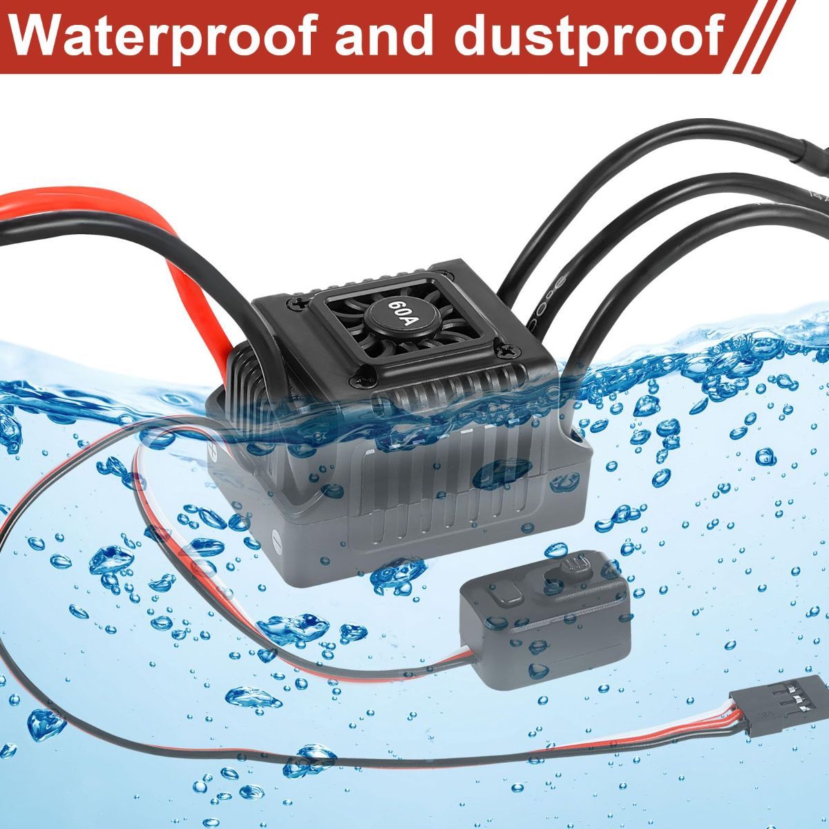 New Brushless Sensorless ESC, 60A Waterproof Dustproof Brushless Smart ESC, Sensorless Motor Combo, Multiple Protection Brushless ESC for 1/10 RC Car Truck Outdoor (T Plug)