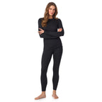 Cuddl Duds Womens Heavyweight Cold Weather Fleece Lined Thermal Set – Long Sleeve Top & Leggings - Winter Lounge Sets - Black - Size M