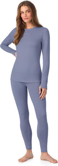 Cuddl Duds Womens Heavyweight Cold Weather Fleece Lined Thermal Set – Long Sleeve Top & Leggings - Winter Lounge Sets - Sky Blue - Size XXL