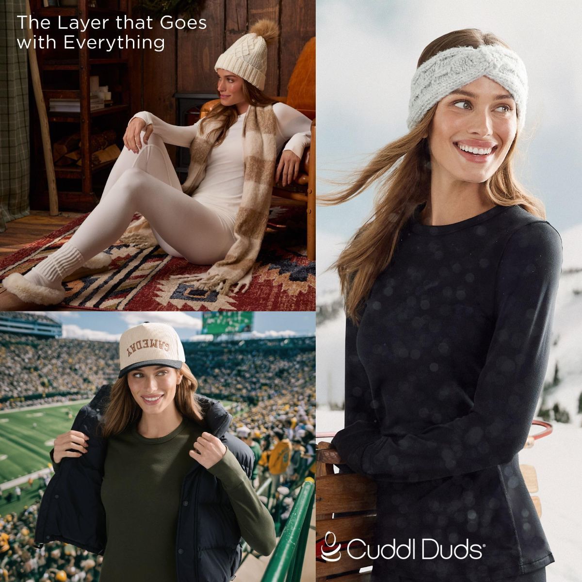 Cuddl Duds Womens Heavyweight Cold Weather Fleece Lined Thermal Set – Long Sleeve Top & Leggings - Winter Lounge Sets - White - Size S