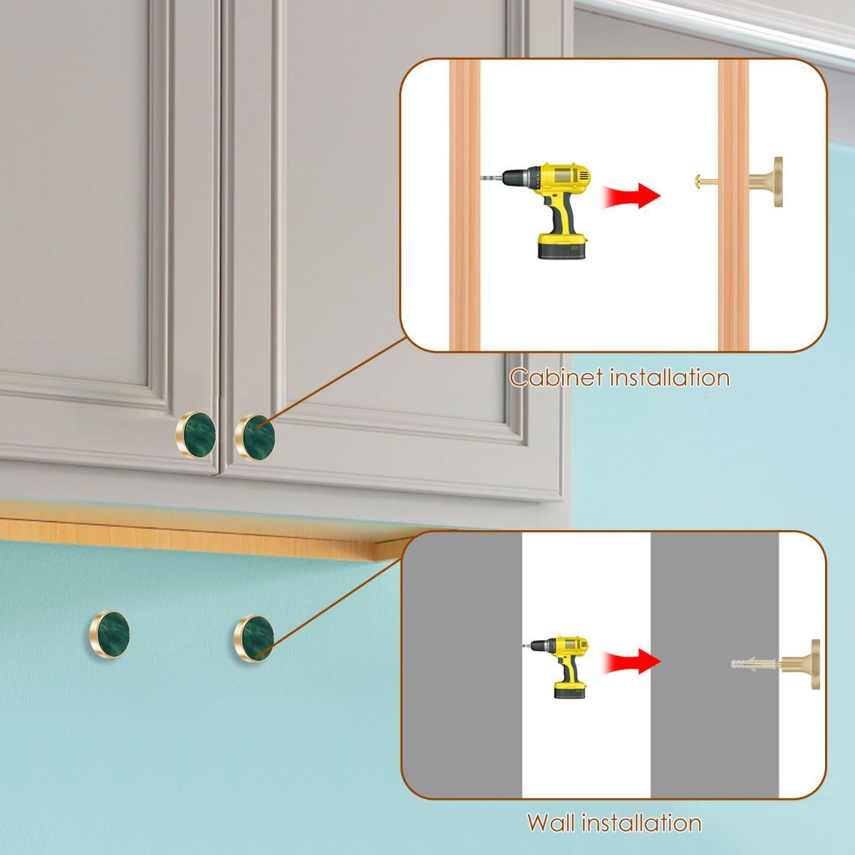 8Pcs Drawer Knob Set, Zinc Alloy Dresser Pull with Screws, Decorative Drawer Handle, Exquisite Furniture Knob for Closet Dresser Door - Green - Size 22mm