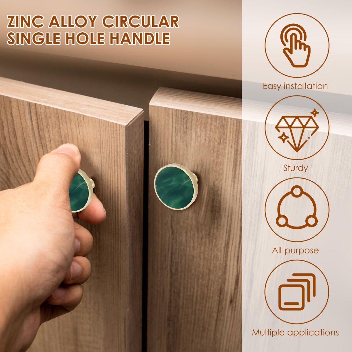 8Pcs Drawer Knob Set, Zinc Alloy Dresser Pull with Screws, Decorative Drawer Handle, Exquisite Furniture Knob for Closet Dresser Door - Green - Size 22mm