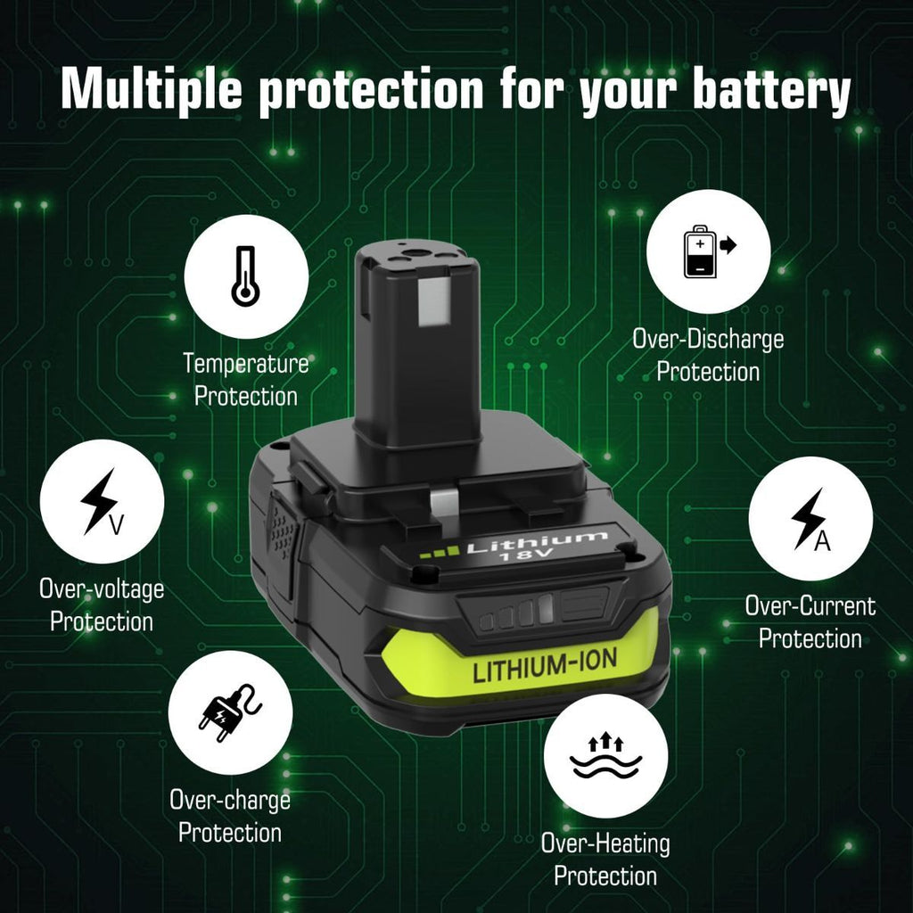 18V P108 Ryobi 18V Battery Replacement P117 Charger Lithium-Ion Battery Power - Black - Size 3000mAh
