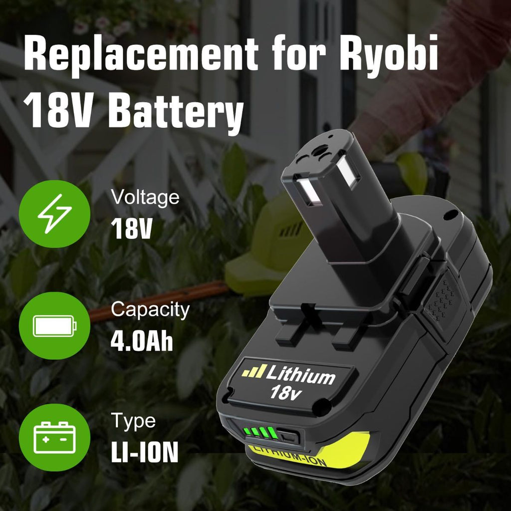 18V P108 Ryobi 18V Battery Replacement P117 Charger Lithium-Ion Battery Power - Black - Size Charger