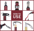 Wine Accessories Gift Set (Black), 5-Piece Bottle Corkscrew Opener Kit with Novelty Bottle-Shaped Case, Valentine's Day Gift for Wine Lovers