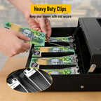 Lockable Cash Box with Coin Tray – Durable Metal Money Box with Key Lock for Bills & Change – Black