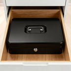 Lockable Cash Box with Coin Tray – Durable Metal Money Box with Key Lock for Bills & Change – Black