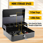Lockable Cash Box with Coin Tray – Durable Metal Money Box with Key Lock for Bills & Change – Blue