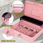 Cash Box With Security Locker And Security Cable, Money Box/Cash Tin With Money Tray For Saving Organizer-Pink