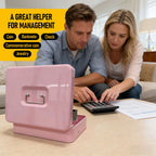 Cash Box With Security Locker And Security Cable, Money Box/Cash Tin With Money Tray For Saving Organizer-Pink