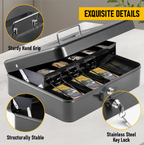 Cash Box With Security Locker And Security Cable, Money Box/Cash Tin With Money Tray For Saving Organizer-Red